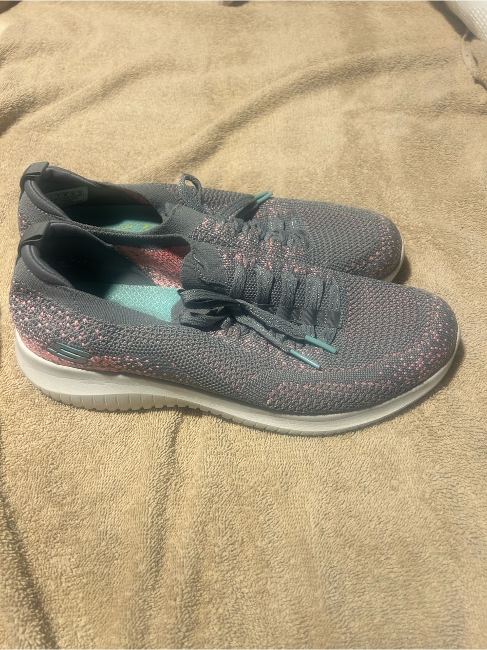 Skechers Gray Knit Slip-On Sneakers with Pink Speckle